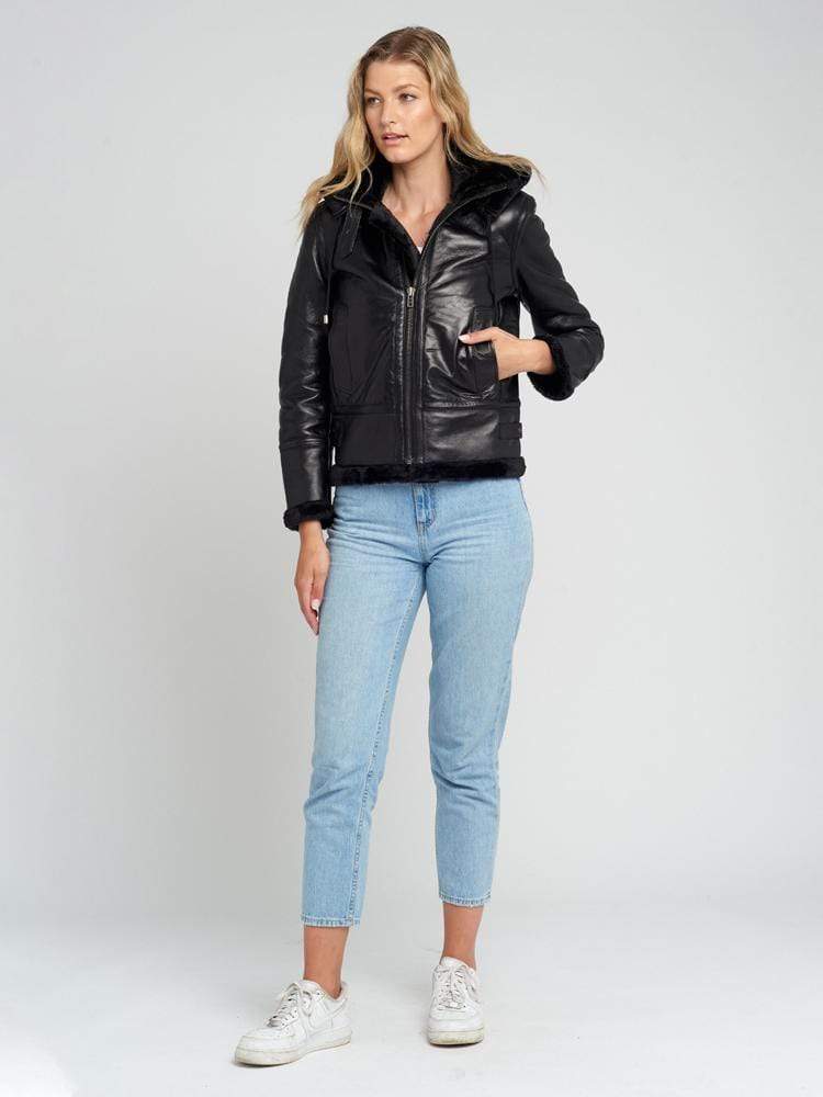 Delia Black Fur Shearling Jacket