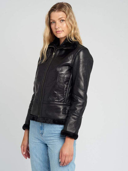 Delia Black Fur Shearling Jacket