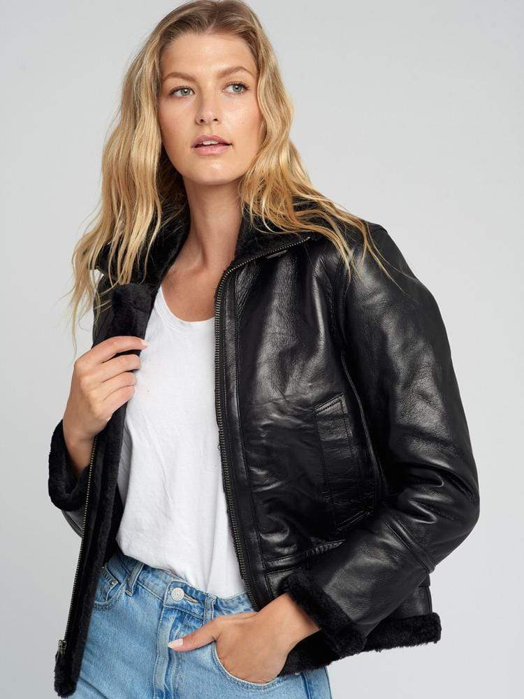 Delia Black Fur Shearling Jacket