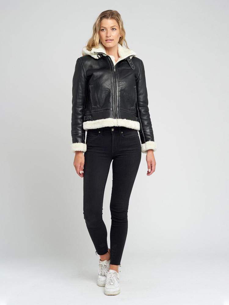 Delia Detachable Fur Hood Leather Jacket
