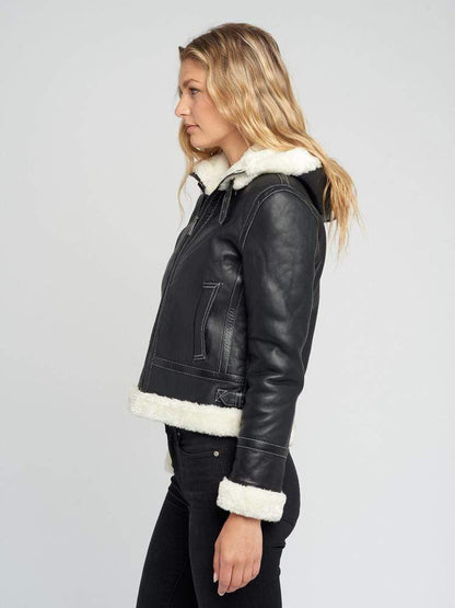 Delia Detachable Fur Hood Leather Jacket