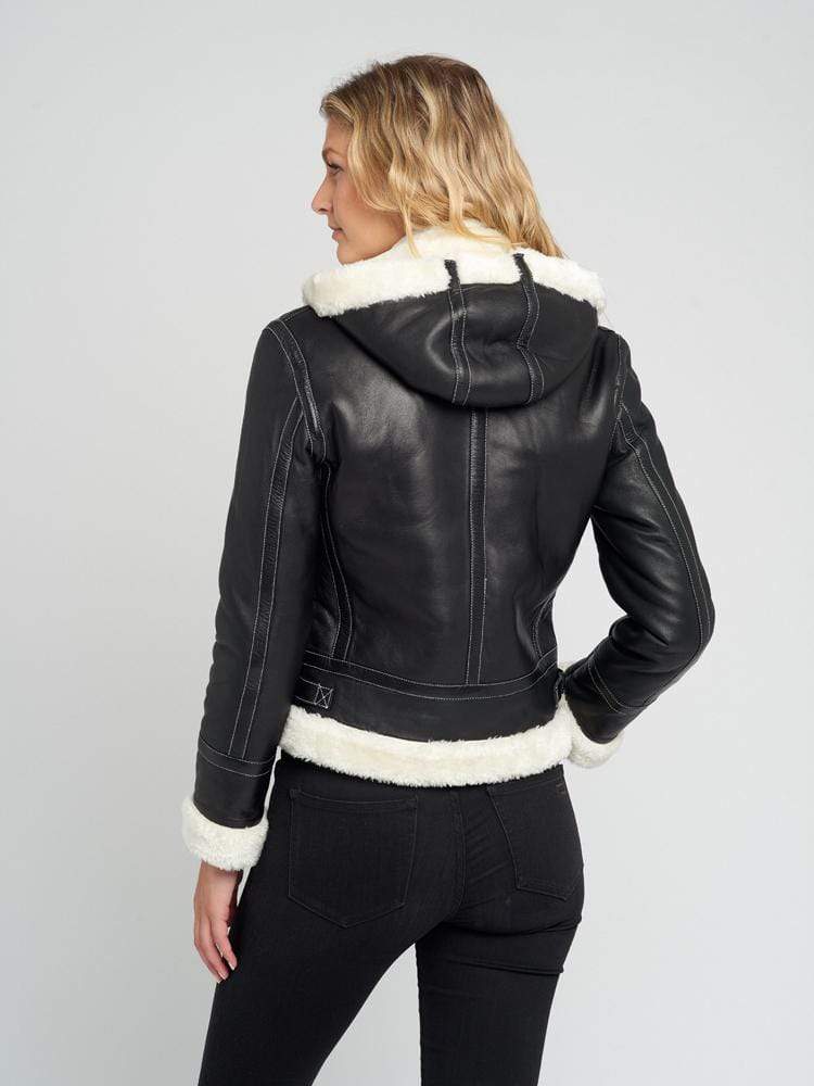 Delia Detachable Fur Hood Leather Jacket
