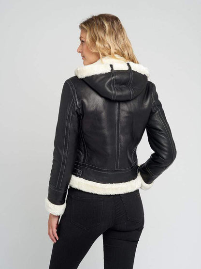 Delia Detachable Fur Hood Leather Jacket