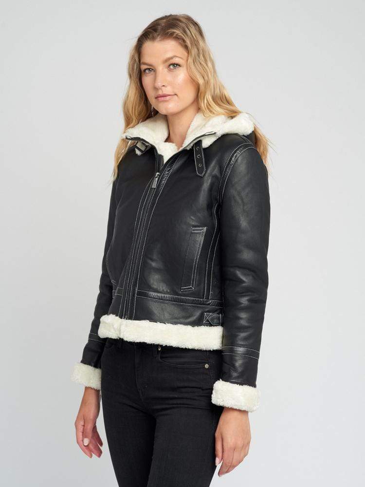 Delia Detachable Fur Hood Leather Jacket
