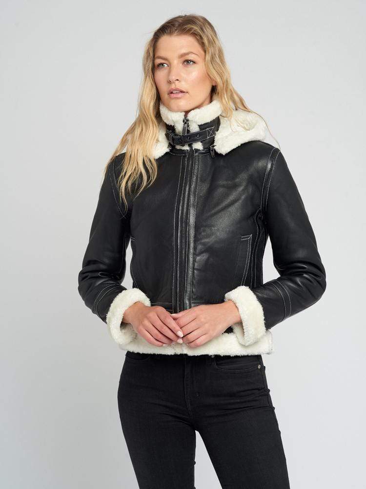 Delia Detachable Fur Hood Leather Jacket