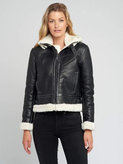 Delia Detachable Fur Hood Leather Jacket
