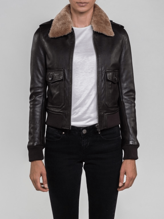 Nia Fur Collared Brown Leather Jacket