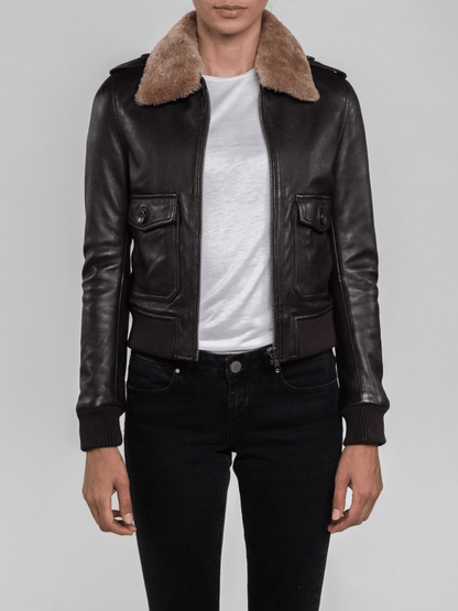 Nia Fur Collared Brown Leather Jacket