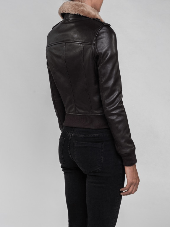 Nia Fur Collared Brown Leather Jacket