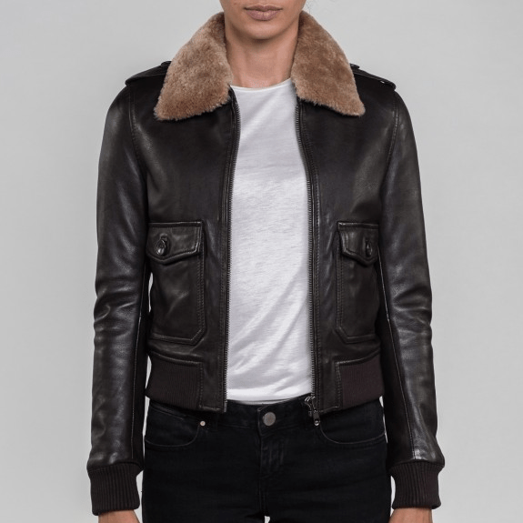 Nia Fur Collared Brown Leather Jacket