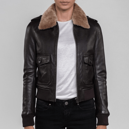 Nia Fur Collared Brown Leather Jacket