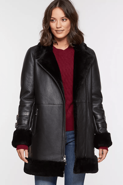 Siana Black Shearling Leather Jacket