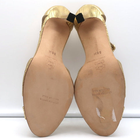Manolo Blahnik Crisscross Sandals Metallic Gold Size 38.5 Peep Toe Heels NEW