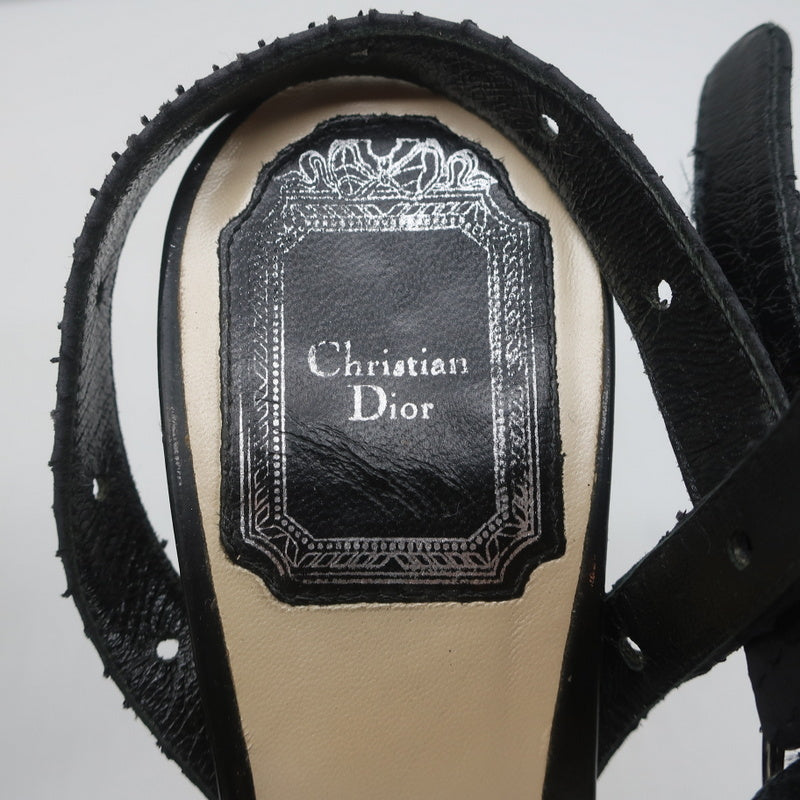 Christian Dior Platform Cut-Out Sandals Black Snakeskin & Patent Size 37.5