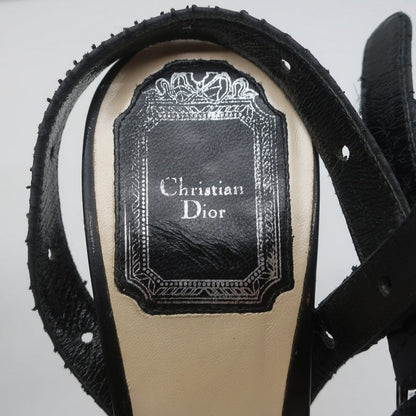 Christian Dior Platform Cut-Out Sandals Black Snakeskin & Patent Size 37.5
