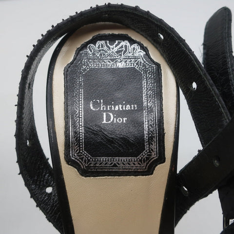 Christian Dior Platform Cut-Out Sandals Black Snakeskin & Patent Size 37.5