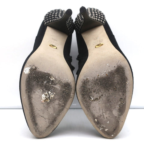 Sergio Rossi Studded Heel Booties Black Suede Size 38.5 Ankle Boots