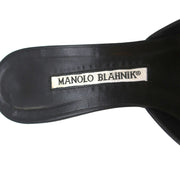 Manolo Blahnik Studded Mules Balu Black Perforated Leather Size 36.5 Kitten Heel