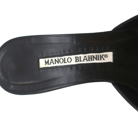Manolo Blahnik Studded Mules Balu Black Perforated Leather Size 36.5 Kitten Heel