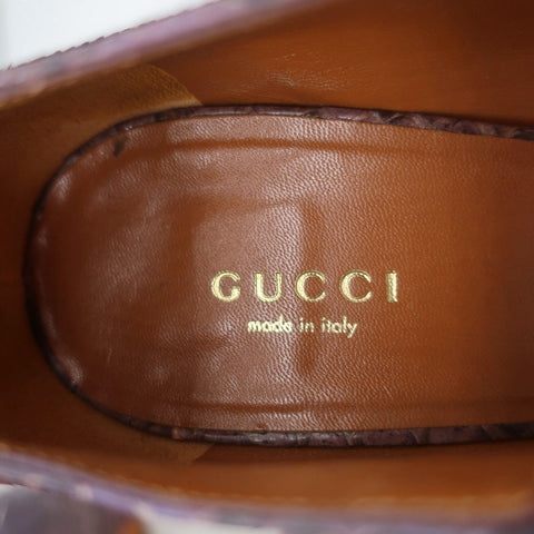 Gucci Platform T-Strap Pumps Purple Snakeskin Size 40 Peep Toe Heels