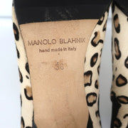 Manolo Blahnik Chelsea Booties Dildi Cream Leopard Print Calf Hair Size 38 NEW