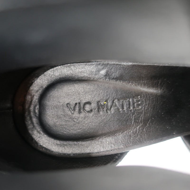 Vic Matie Metal Heel Pumps Black Nubuck & Silver Metallic Leather Size 37.5
