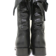 Valentino Ascot Ribbon Lace-Up Riding Boots Black Leather Size 37 Knee High Flat