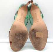 Manolo Blahnik Muluca Double-Band Slide Sandals Mint Snakeskin Size 38.5