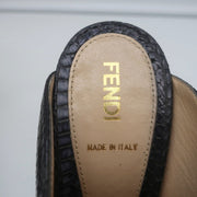 Fendi Platform Peep Toe Sandals Black Snakeskin Size 38.5 Slingback Heels