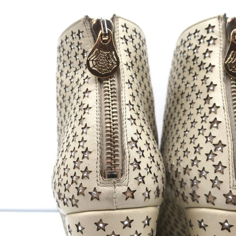 Charlotte Olympia Alba Star Ankle Boot Cream Crystal-Embellished Leather Size 38