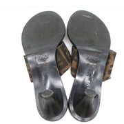 Fendi Zucca Thong Sandals Brown with Black Leather Size 36.5 Kitten Heel Slides