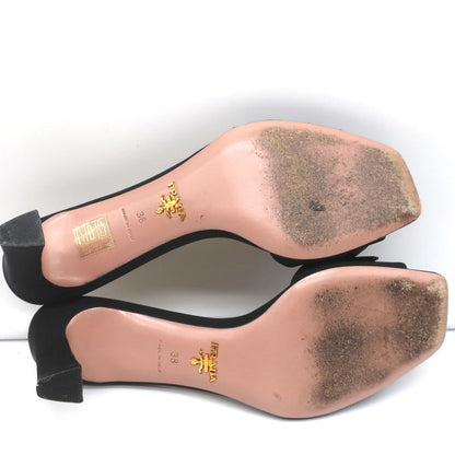 Prada Mules Black Embellished Leather & Faille Size 38 Open Toe Sandals