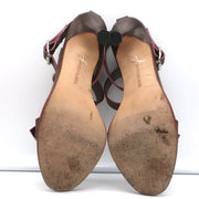 Manolo Blahnik Double Ankle Strap Sandals Dark Brown Leather Size 38.5