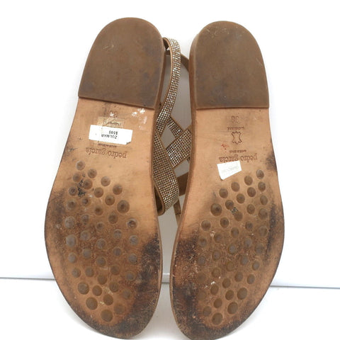 Pedro Garcia Crystal Thong Sandals Zulmar Gold Satin Size 38 Slingback Flats