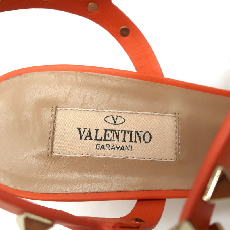 Valentino Rockstud Ankle Strap Sandals Orange Leather Size 40 Open Toe Heels NEW