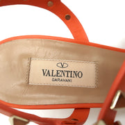 Valentino Rockstud Ankle Strap Sandals Orange Leather Size 40 Open Toe Heels NEW