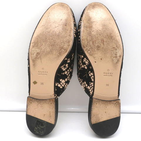 Gucci Princetown Horsebit Loafer Mules Black Lace Size 39
