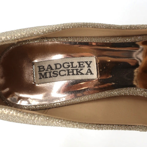 Badgley Mischka Cher Crystal Buckle Pumps Gold Glitter Satin Size 8