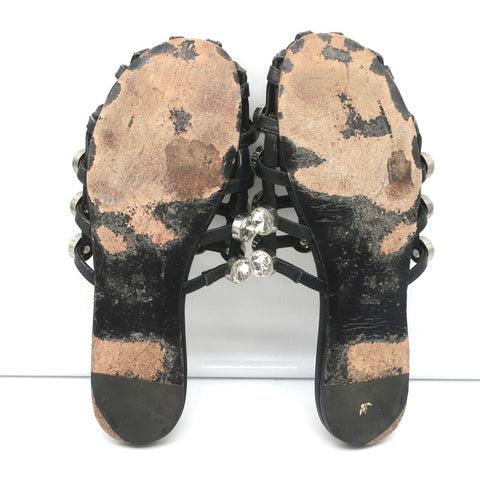 Alexander Wang Amelia Crystal-Studded Mules Black Leather Size 39 Caged Sandals