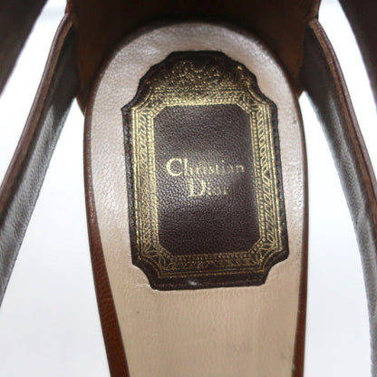 Christian Dior Platform Caged Sandals Brown Leather Size 38.5 Peep Toe Heels