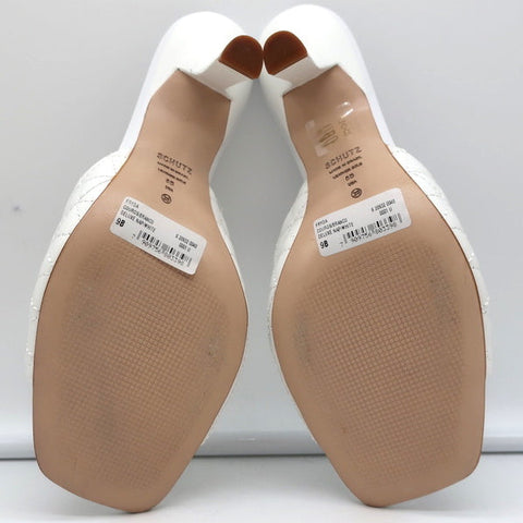 Schutz Fryda Mules White Quilted Leather Size 9 Open Toe Sandals NEW