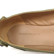 Balenciaga Brogue Studded Ballet Flats Sage Arena Leather Size 38