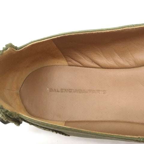 Balenciaga Brogue Studded Ballet Flats Sage Arena Leather Size 38