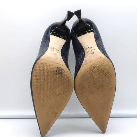 Christian Dior Songe Pumps Navy Cracked Leather Size 37 Pointed Toe Heels