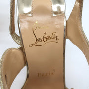Christian Louboutin Vavazou Asymmetric Sandals Gold Glitter & Leather Size 38