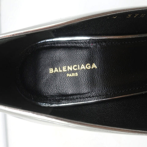 Balenciaga Broken Mirror Heels Silver Metallic Leather Size 37.5 Point-Toe Pumps