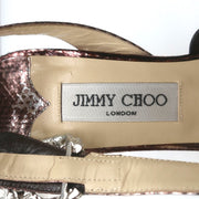 Jimmy Choo Crystal Buckle Sandals Mercury Metallic Watersnake Size 39