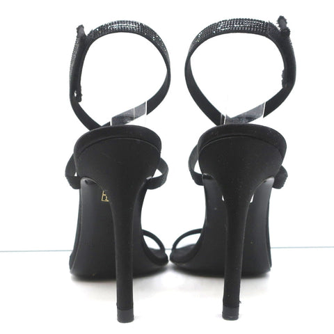 Pedro Garcia Ankle Strap Sandals Clara Black Crystal-Embellished Satin Size 37