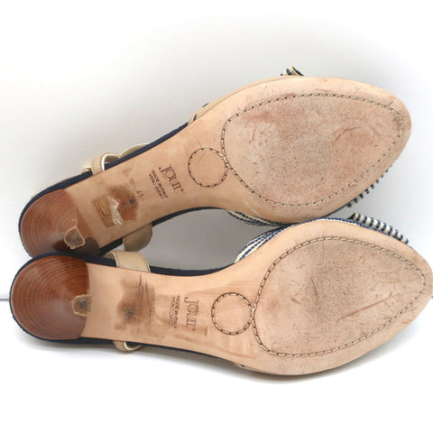 O Jour Asymmetric Bow Sandals Taupe Leather Size 41 Peep Toe Slingback Heels