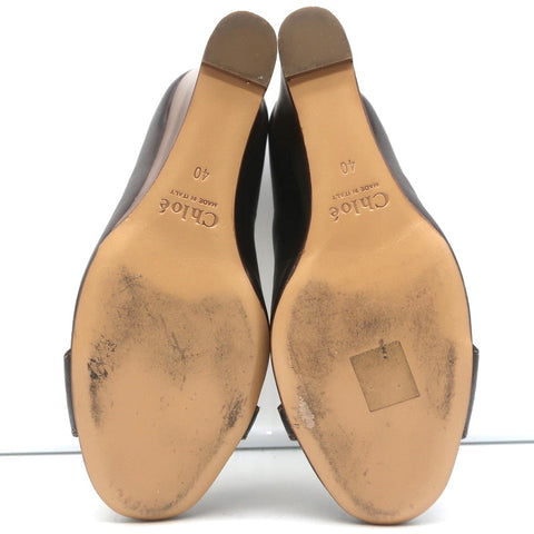 Chloe Buckle Wedge Pumps Dark Brown Leather Size 40